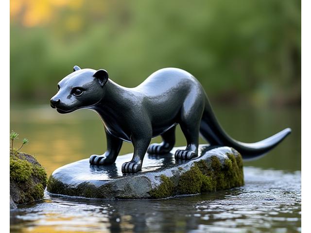 Artistic metal sculpture of a river otter